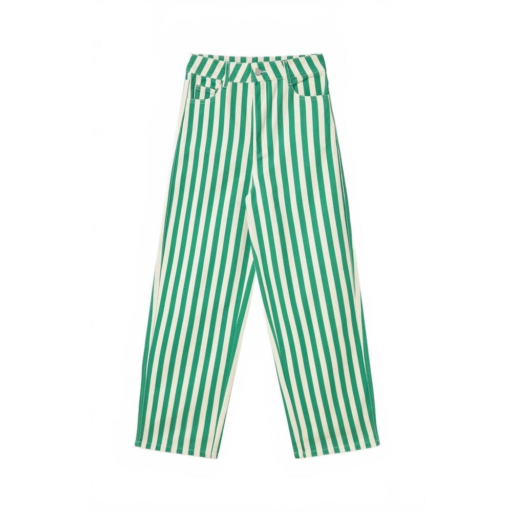 NEW THE TINY BIG SISTER striped berta long denim in off-white/emerald - Picture 4 of 4